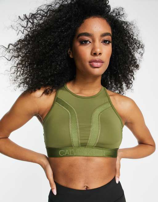 Calvin Klein Performance co-ord logo band sports bra in olive