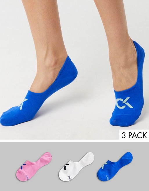 Calvin Klein performance coolmax logo 3 pack invisible sock in blue white and pink