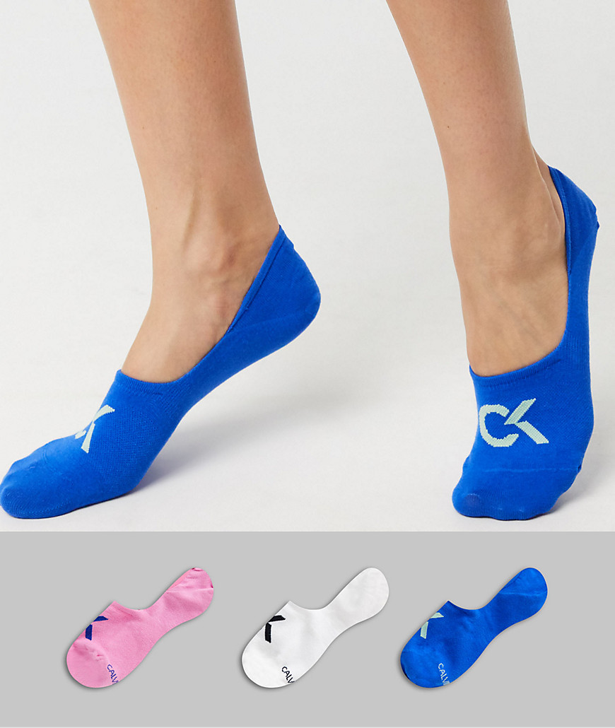 Calvin Klein performance coolmax logo 3 pack invisible sock in blue white and pink-Multi