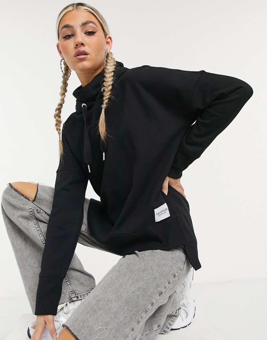 Calvin Klein Performance coordinating funnel neck hoodie in black