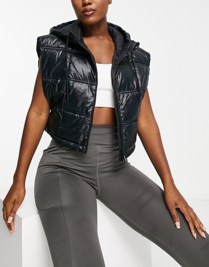 Calvin Klein Performance cropped hooded oversized box quilt vest in black