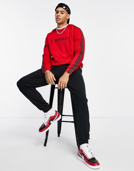 Calvin Klein Performance front and side taping logo sweatshirt in red