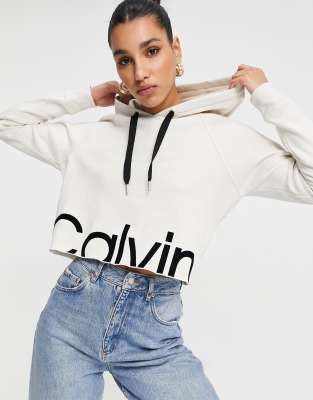 Calvin klein best sale cropped logo hoodie