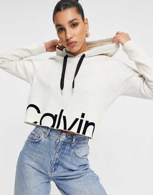 Calvin Klein Performance front logo hoodie in white ASOS