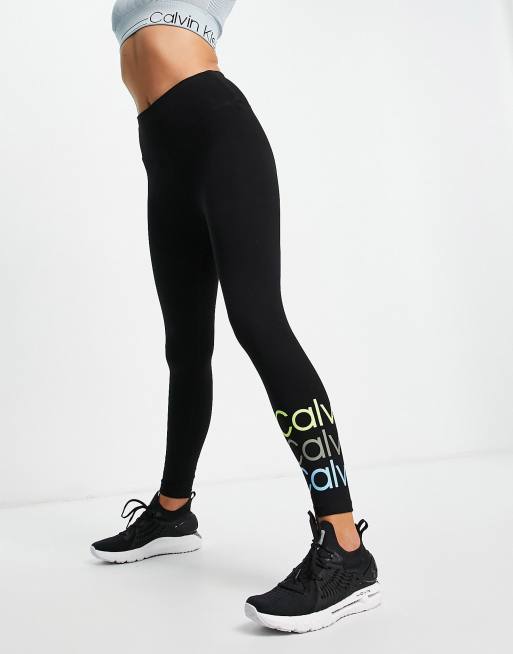 Calvin Klein Performance Stacked-Logo High-Rise Leggings Sherbert XS Black  