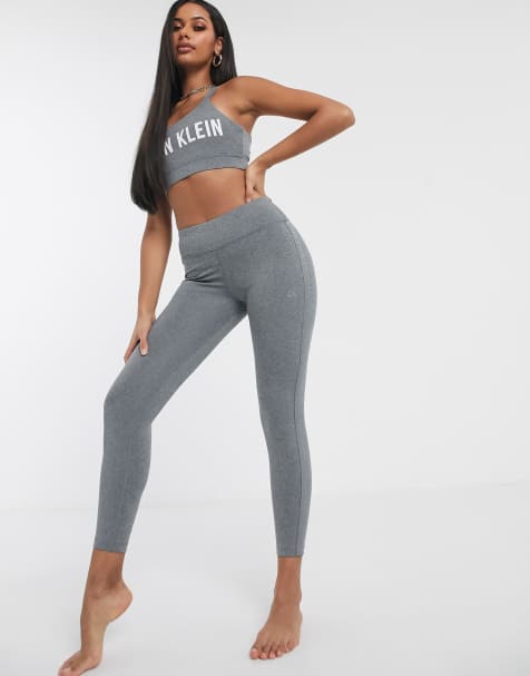 Calvin Klein Performance – Kalkgraue Leggings mit Logo-Seitenband
