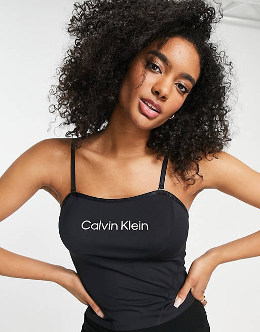 Calvin Klein Performance logo cami sports bra in black (part of a set) |  ASOS