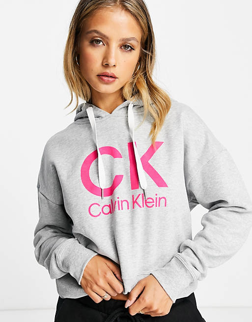 Calvin Klein Performance logo drop shoulder hoodie in gray | ASOS