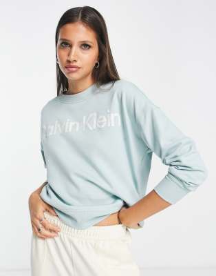 Calvin Klein Performance Logo Long Sleeve Sweatshirt In Green | ModeSens