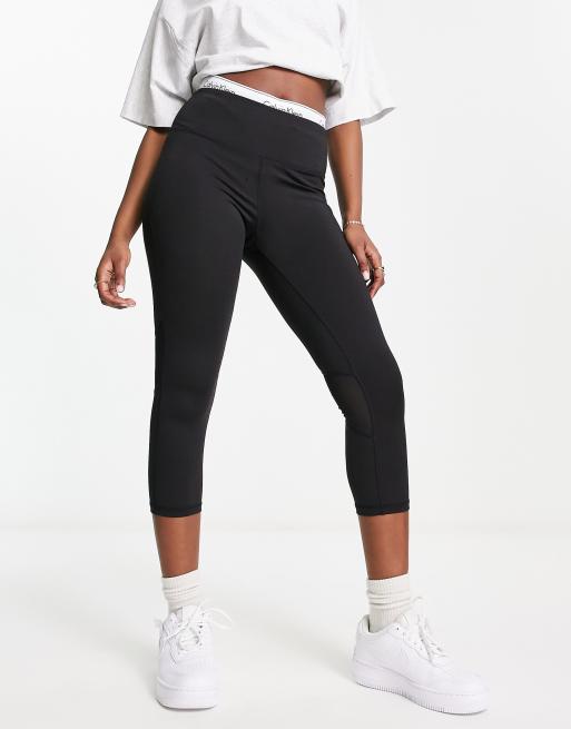 Calvin Klein Performance logo mesh detail cropped leggings in black