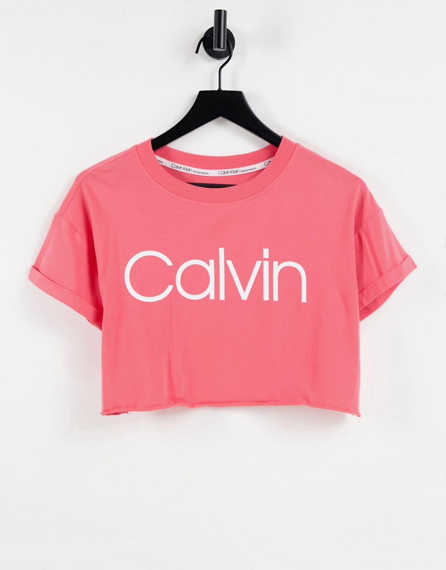 Calvin Klein Performance logo short sleeve rolled cuff cropped t-shirt in pink