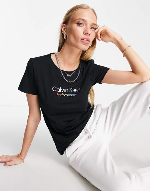 Calvin Klein Jeans logo tape shoulder t-shirt in black, ASOS