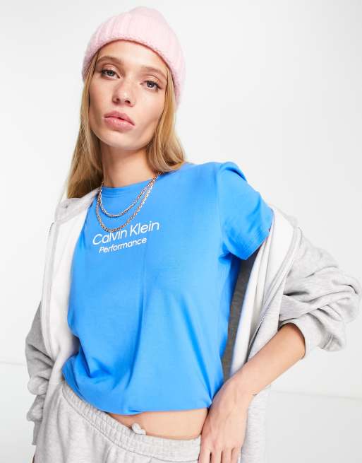 Calvin Klein Performance logo short sleeve t-shirt in blue | ASOS