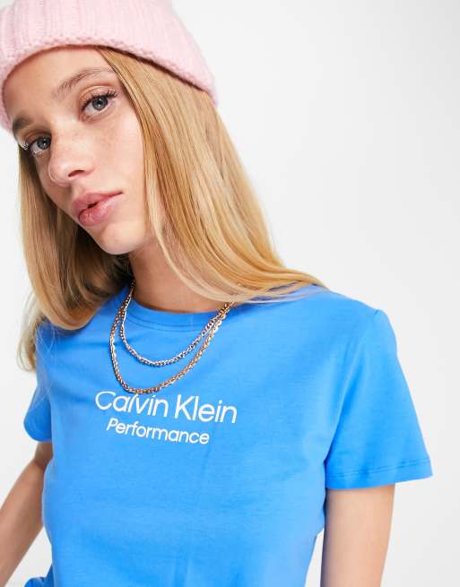 Calvin Klein Performance logo short sleeve t shirt in blue ASOS