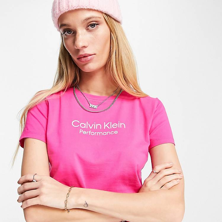 Calvin Klein Performance logo short sleeve t-shirt in pink | ASOS
