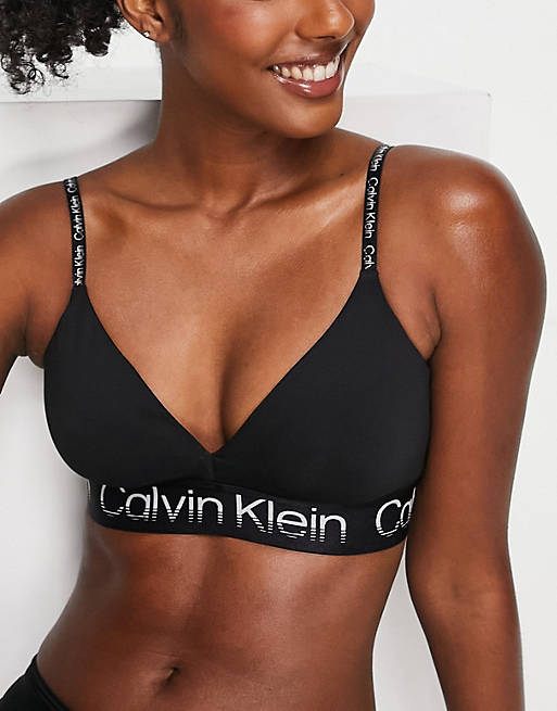 Calvin Klein Performance logo sports bra in black | ASOS