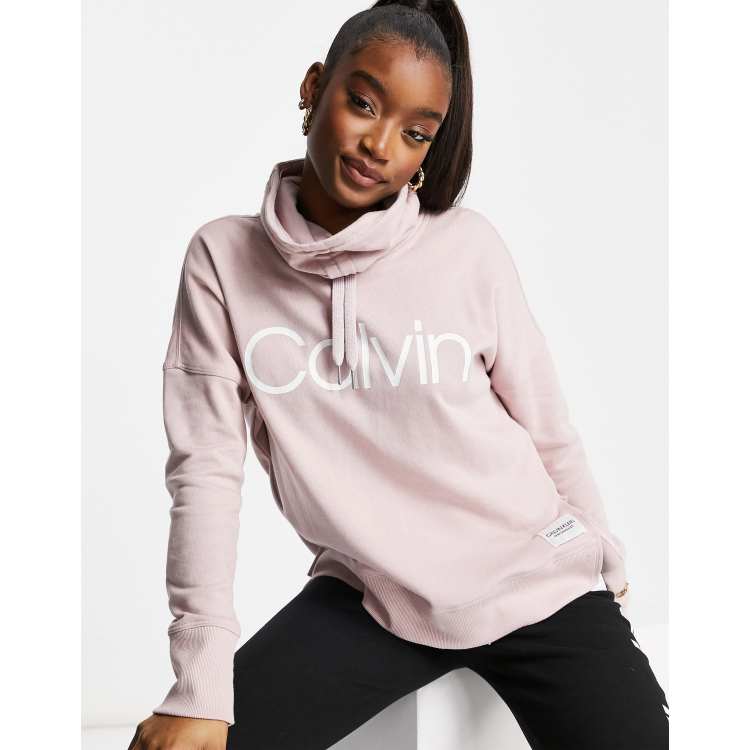 Calvin Klein Performance logo tape crop pullover in pink ASOS