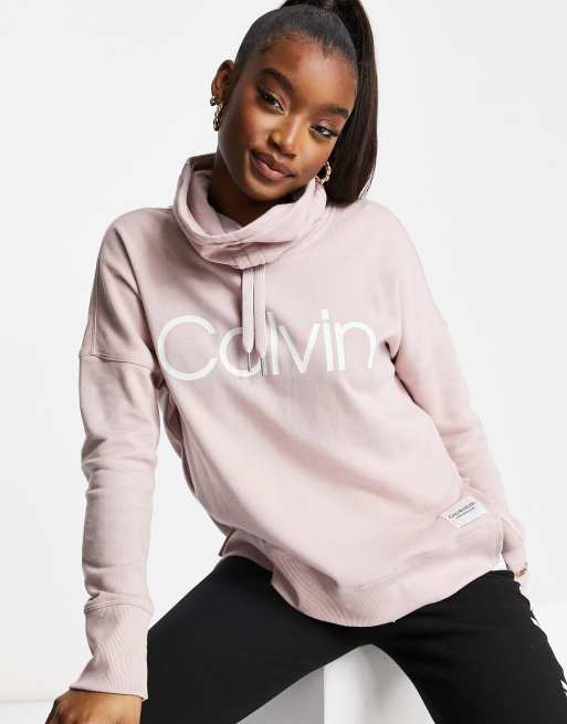 Calvin Klein Performance logo tape crop pullover in pink | ASOS