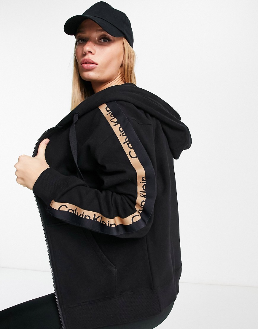 Calvin Klein Performance logo tape long sleeve hoodie in black