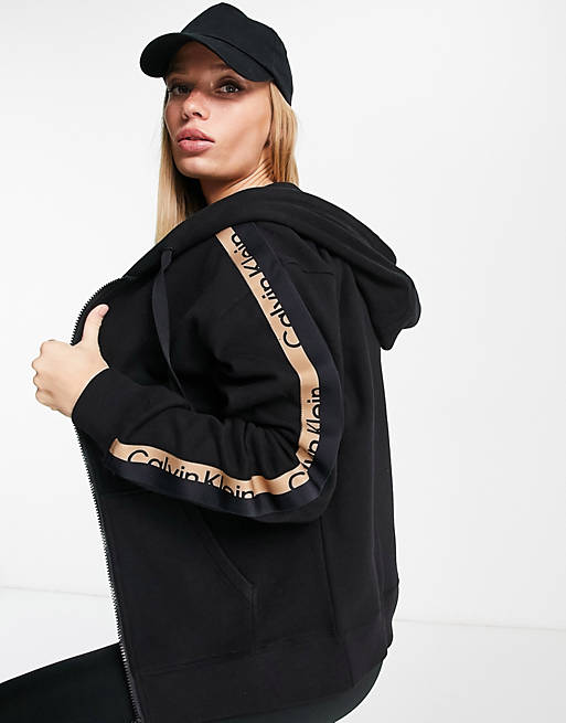 Calvin Klein Performance logo tape long sleeve hoodie in black | ASOS