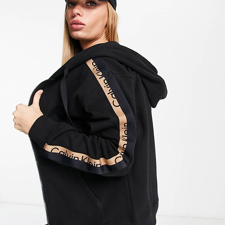 Calvin Klein Performance logo tape long sleeve hoodie in black | ASOS