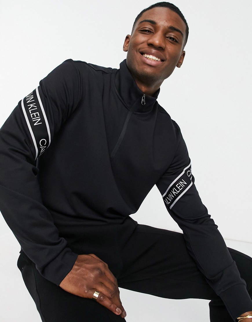 Calvin Klein Performance logo taping half zip sweatshirt in black