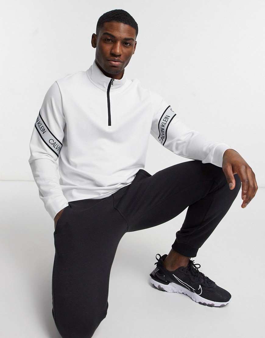 Calvin Klein Performance logo taping half zip sweatshirt in bright white