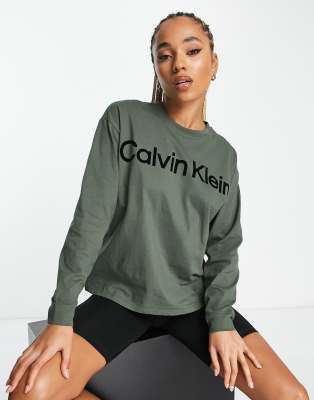 Buy Calvin Klein Women Lime Green Crew Neck Logo Sweatshirt 