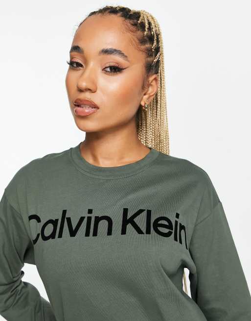 Calvin Klein Performance sweater in set - part a of neck sleeve long crew green ASOS | logo