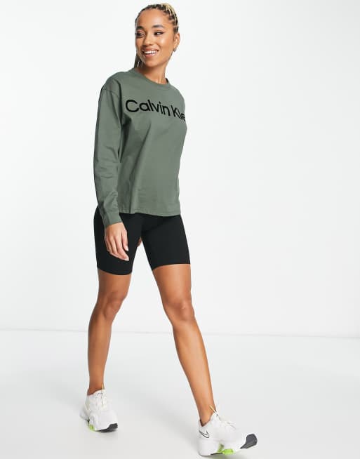 Calvin Klein Performance long sleeve logo crew neck sweater in green - part  of a set