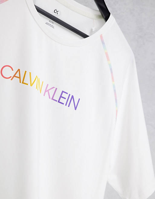 Calvin Klein Performance Pride capsule rainbow logo and arm seams t-shirt  in bright white | ASOS