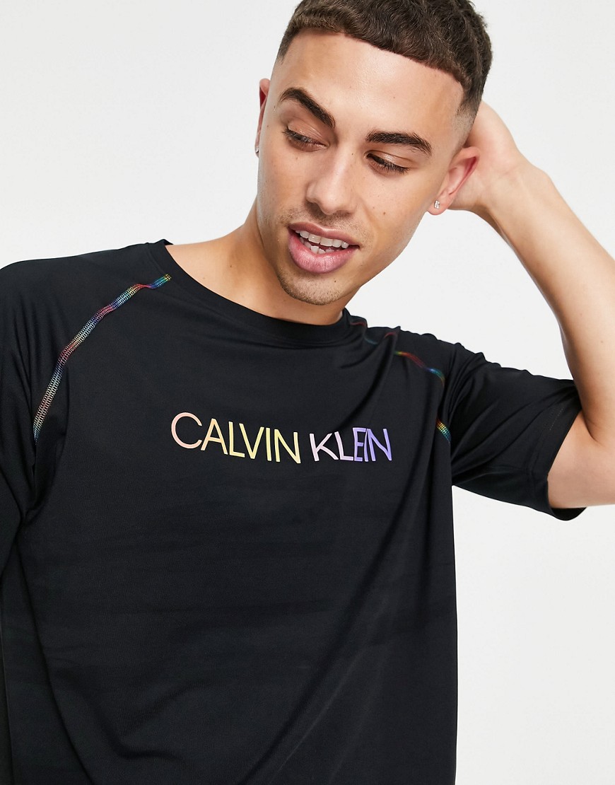 Calvin Klein Performance Pride capsule rainbow logo and arm seams t-shirt in ck black