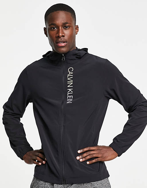 Calvin Klein Performance Pride capsule rainbow logo hooded wind runner  jacket in ck black
