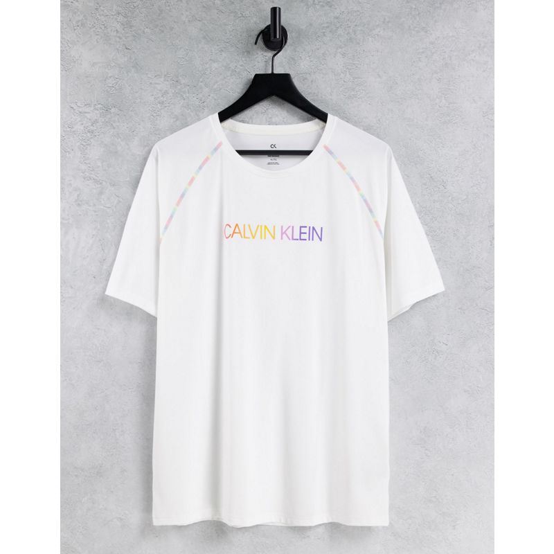  XEJoV Calvin Klein Performance - Pride Capsule - T-shirt bianco acceso con cuciture sulle maniche e logo arcobaleno