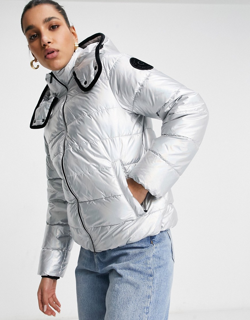 Calvin Klein Performance Puffer Jacket With Hood In Silver-multi