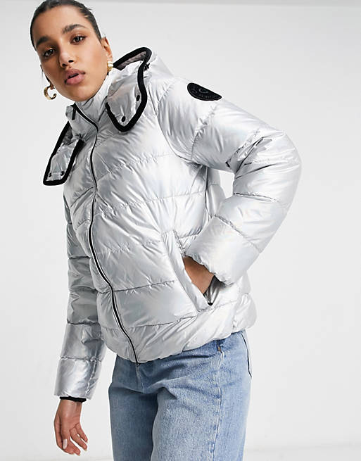 Calvin Klein Performance puffer jacket with hood in silver | ASOS