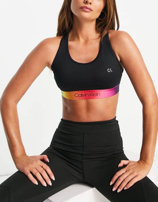 Calvin Klein Performance - Reggiseno con logo arcobaleno, colore nero in coordinato