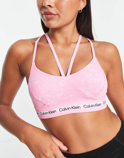 Calvin Klein Performance - Reggiseno sportivo rosa con spalline sottili e  logo in coordinato