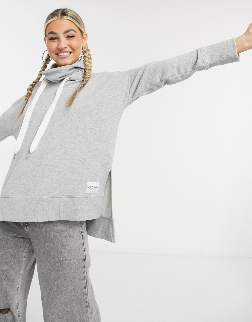 Calvin Klein Performance set funnel neck hoodie in gray-Grey