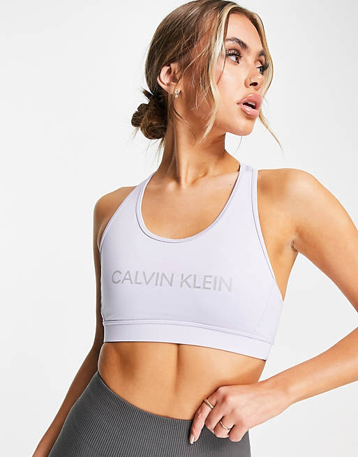 Calvin Klein Performance – Sport-BH in Flieder mit Logo | ASOS
