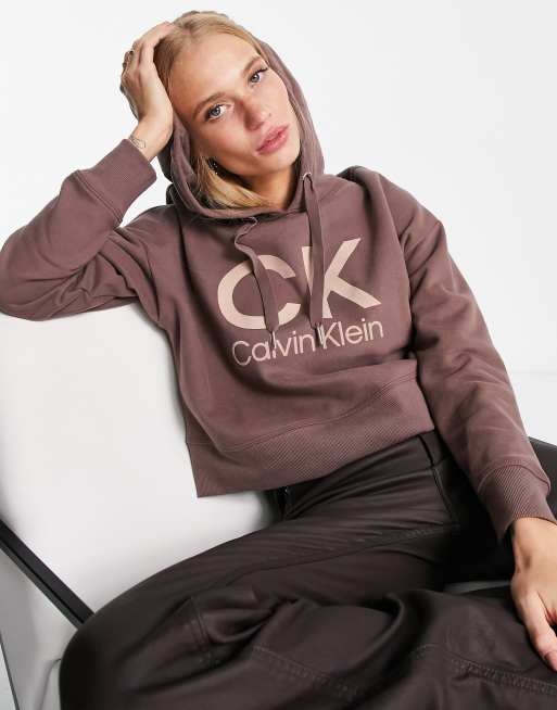 Calvin Klein Performance stacked graphic logo hoodie in beige