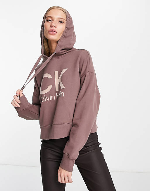 Calvin Klein Performance stacked graphic logo hoodie in beige | ASOS