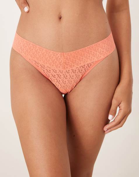Calvin Klein - Perizoma arancione corallo in pizzo con logo - view 1