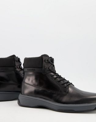Calvin Klein phyfe lace up boots in black leather - ASOS Price Checker