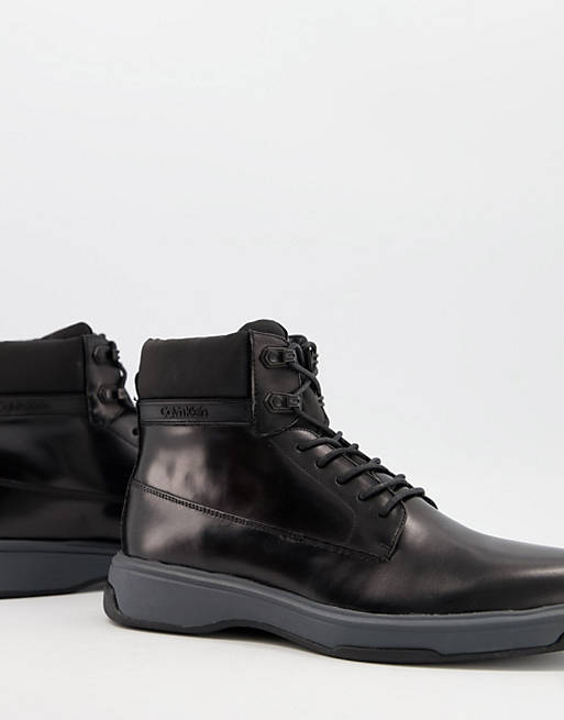 Calvin Klein phyfe lace up boots in black leather
