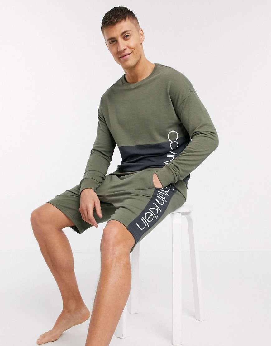 Calvin Klein Pieced lounge sweatshirt in khaki SUIT 5 co-ord-Green