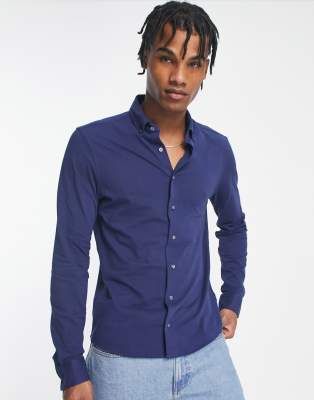 Calvin Klein pique shirt in navy  - ASOS Price Checker