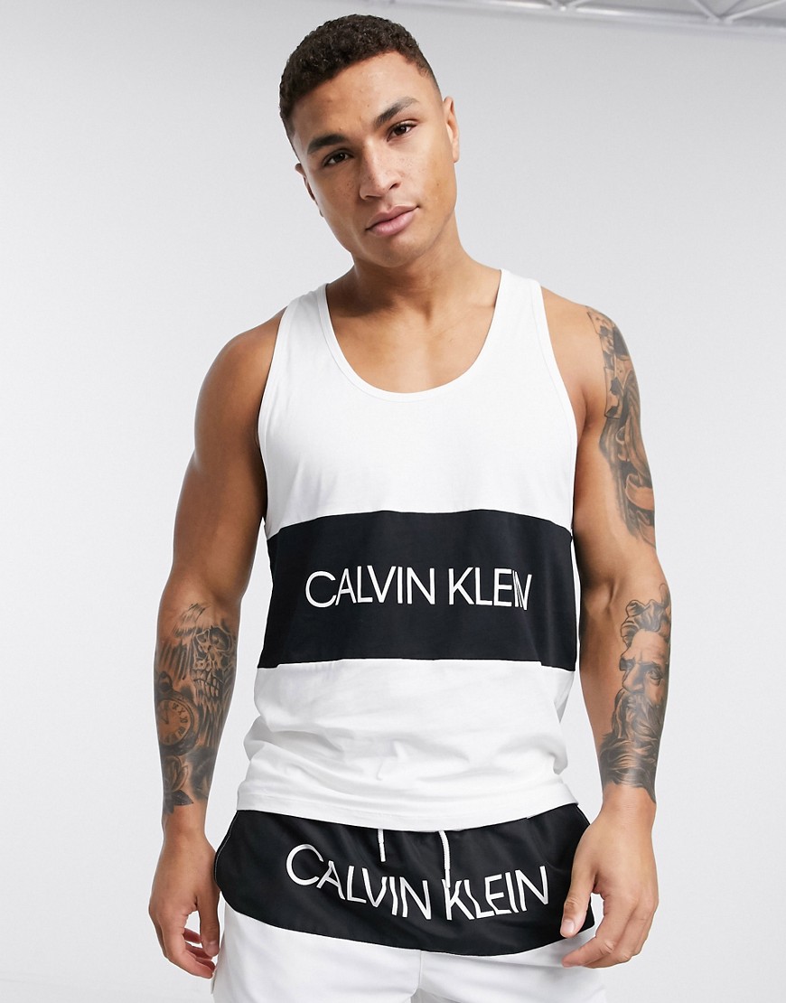 Calvin Klein Placed logo vest co-ord in white