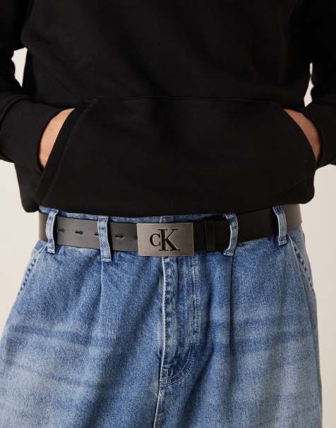 Calvin Klein plaque silver logo 35mm belt in black - view 1