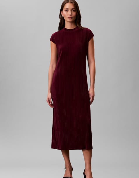 Calvin Klein Plisse midi dress in berry glaze - view 1